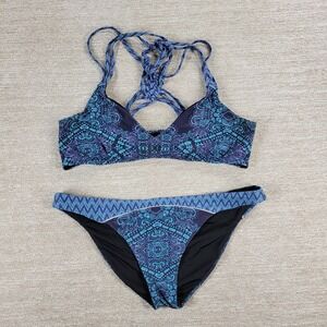Red Carter Bikini Set M Purple Teal Paisley Strappy Boho Swim Beach Vacation